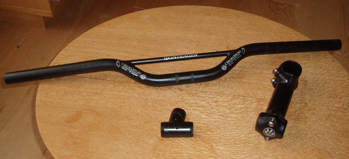 Bontrager Crowbar braced cro-mo retro mtb riser bar, shims & stem.