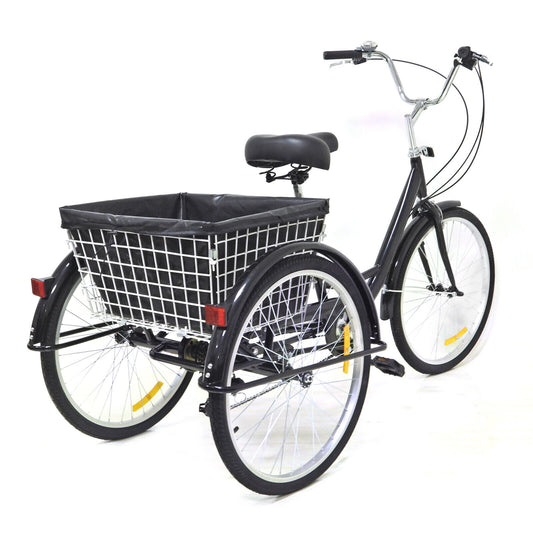 24" 8 Speed with Shopping Basket Black Tricycle 3 R?the Bicycle Adult Tricycle