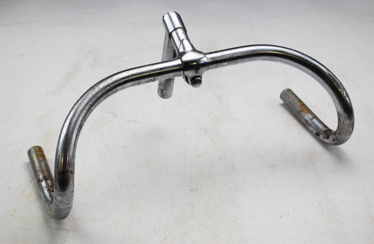 C.1940s PELISSIER BAILEY BEND VINTAGE BICYCLE STEEL DROP HANDLEBAR/ STEM, 395MM